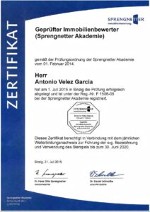 Zertifikat Geprüfter Immobilienbewerter (Sprengnetter Akademie)