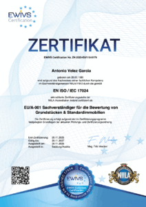 Zertifikat DIN EN ISO/IEC 17024 – Sachverständiger für die Bewertung von Grundstücken