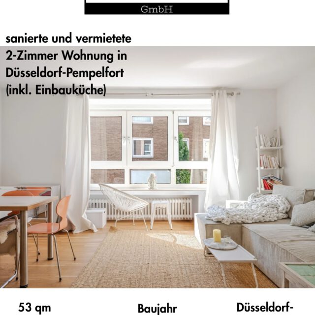 Neu im Verkauf 🔥 Diese hochwertig ausgestattete und vermietete 2 Zimmer Wohnung in Düsseldorf…