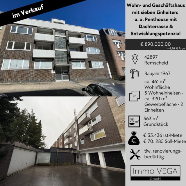 Wohn- und Geschäftshaus mit Entwicklungspotenzial in Remscheid-Lennep 🏢 Zum Verkauf stehen fünf Wohn- und…